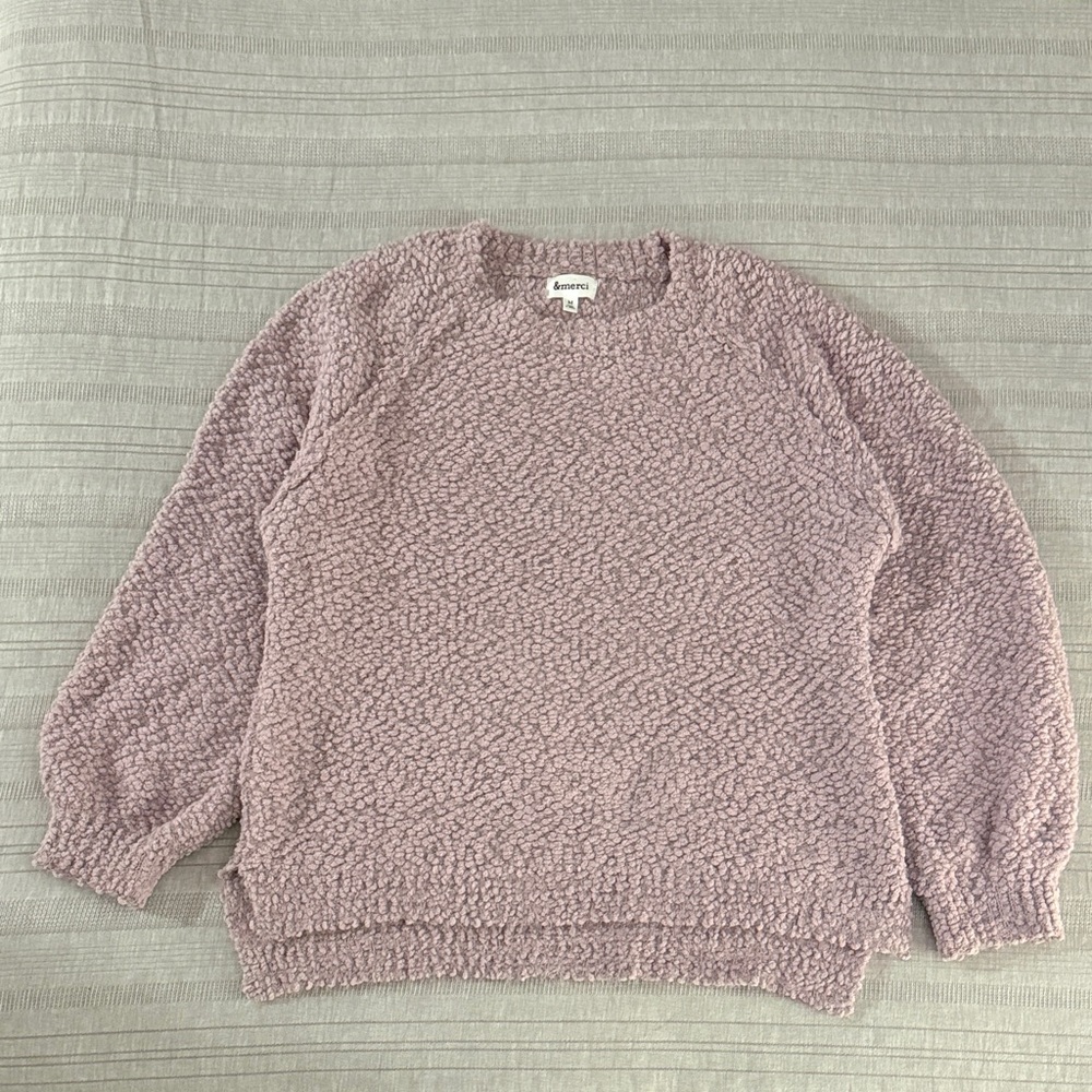 Soft Textured Crew Neck Sweater Side-split Hem Relaxed Fit